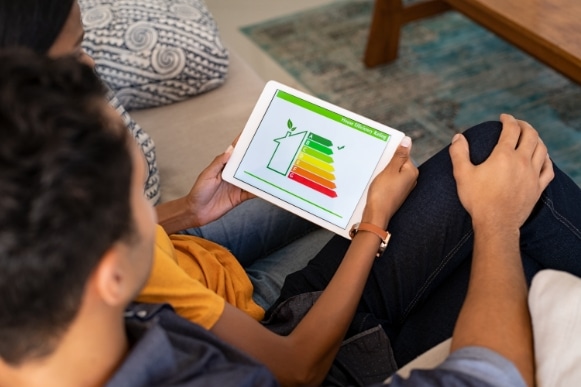 Woman reading her homee efficiency rating
